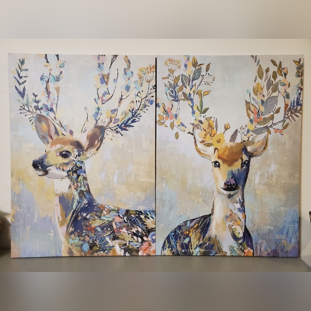 IKEA Boho Floral Deer Wall Art Print Set